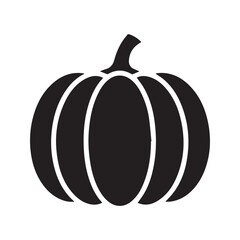 Pumpkin icon silhouette. Simple black squash vegetable symbol for Halloween, Autumn or Thanksgiving. Vector illustration isolated on white.
