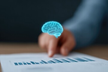 Digital representation of brain hovering over financial data ana