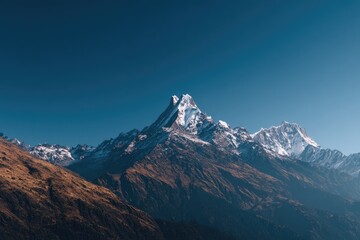 Majestic mountain range, snow-capped peak