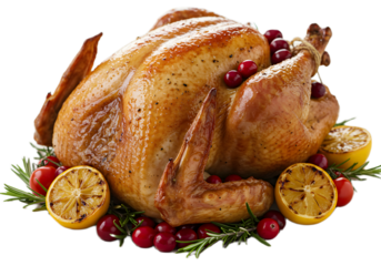 Festive Roasted Turkey Dinner with Cranberries and Lemon Slices, Perfect for Holiday Celebrations