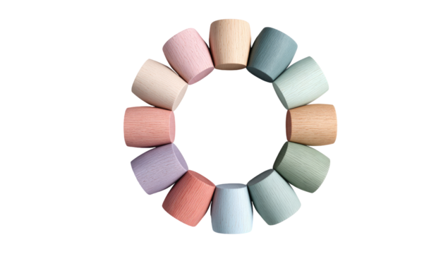 Circular arrangement of muted-toned cups