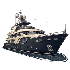 Naklejka premium Detailed illustration of a large dark blue and beige luxury motor yacht boat ship