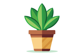 Obraz premium Stylized plant with green leaves sits in a brown square pot on white