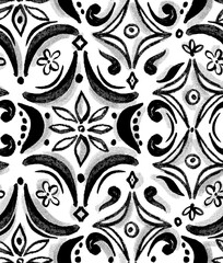 black and white watercolour textured abstract beautiful shape seamless pattern
