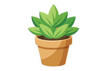 Cartoon potted plant with bright green leaves sits comfortably on the transparent background