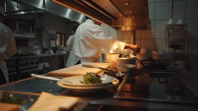 Chef Preparing Fresh Vegetables in a Busy Restaurant Kitchen Generative AI