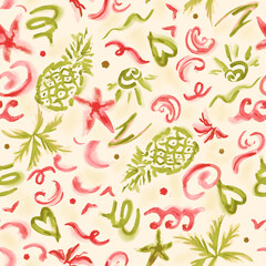  Fruits, hearts, shapes beautiful, abstract seamless pattern 