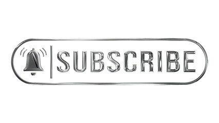 3D Chrome Metallic Subscribe Button with Notification Bell Icon PNG transparent