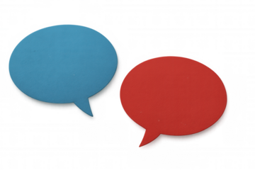 Speech bubbles representing dialogue, floating on transparent backdrop with bright colors conveying communication and connection between people