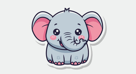 Fototapeta premium Adorable smiling baby elephant vector illustration. A cute and playful kawaii animal mascot character designed as a sticker for children's products