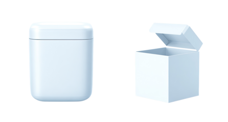 Light-blue wireless earbuds case and box.  Open box displays its contents