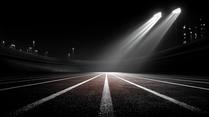 Stadium Lights Illuminating Empty Track, Sports Determination