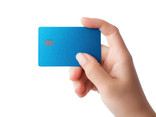 Blue card hand chip plastic isolated transparency background payment financial