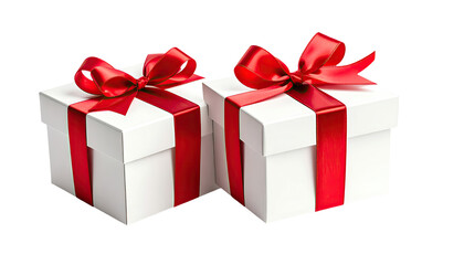 Fototapeta premium Two white gift boxes with red ribbons and bows