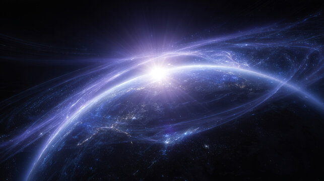 Glowing global network arcs across Earth