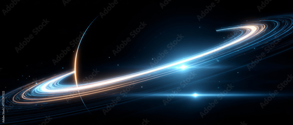 Wall mural abstract glowing circular ring with bright starburst effect and sparkling particles on dark backgrou