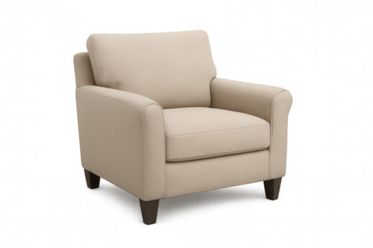 Modern beige armchair isolated on transparent background, perfect for interior design mockups and visualizations