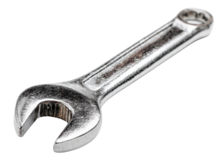 Open end wrench metal tool silver isolated closeup industrial repair maintenance equipment