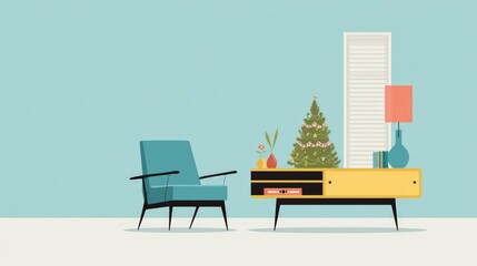 Fototapeta premium Cozy living room scene with stylish furniture and festive decora