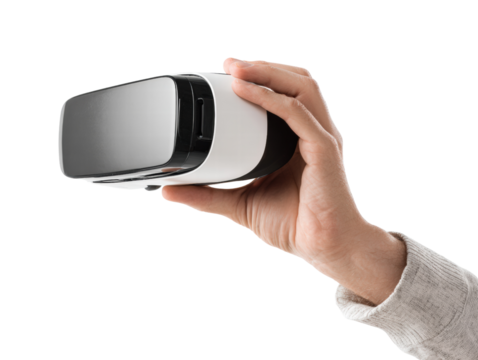 Virtual reality headset, hand, technology, device, transparency background, innovation, immersive