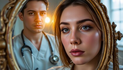 Intense medical reflection hospital room portrait photography emotional environment close-up view healing journey