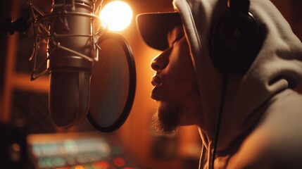 レコーディングスタジオの真剣な表情