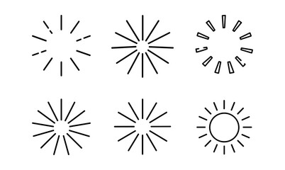 Minimalist sunburst icon set with various linear designs