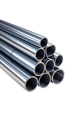 Shiny metal pipes stacked in a pyramid