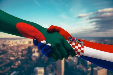 Shaking hands Bangladesh and Croatia