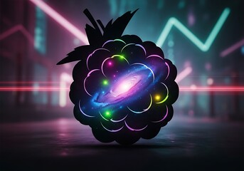 Galactic blackberry with cosmic dust in a trendy vaporwave aesthetic