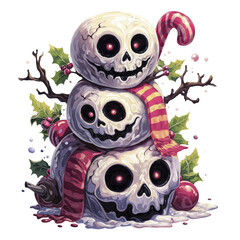 Skull Snowman Tower with Candy Cane