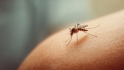 Image of a mosquito biting a person, background with copyspace