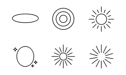 Minimalist geometric shapes and sunburst symbols with linear design
