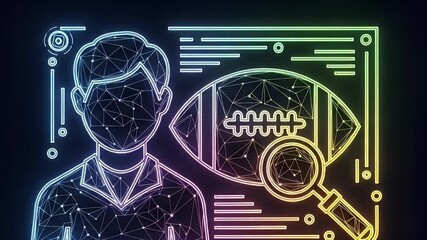 Cyber Analytics of Football: Futuristic neon outlines depict a data-driven approach to football, with human outline, football. - Powered by Adobe