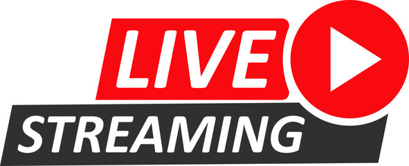 Live streaming button icon red broadcast symbol, vector illustration on transparent background, digital media, online streaming, live video, social media, technology interface