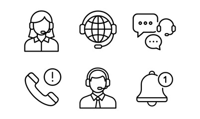 Customer support icons in linear style featuring communication and notification symbols