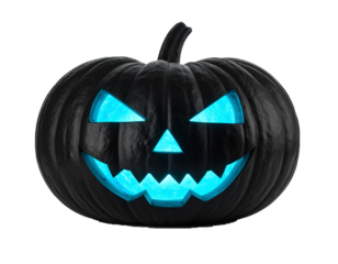 Spooky Black Pumpkin Lantern Isolated on White Background