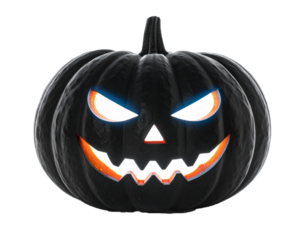 Spooky Black Pumpkin Lantern Isolated on White Background