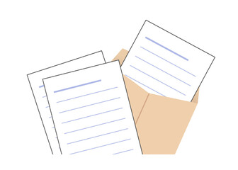 レポート用紙,便箋などを茶封筒に入れたイラストです。ビジネスシーンに。