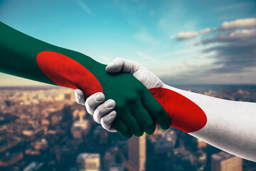 Shaking hands Bangladesh and Japan