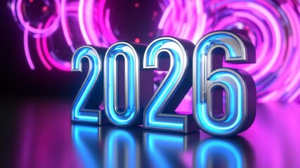 Futuristic 2026 new year countdown animation with neon lights and smooth reflections, creating a - Powered by Adobe