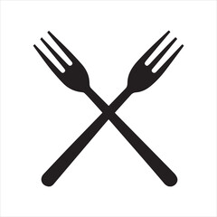 Minimalist crossed fork and knife silhouette isolated on transparent background