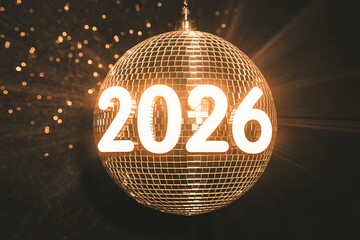Sparkling disco ball displays 2026 illuminating the future with bright festive celebration