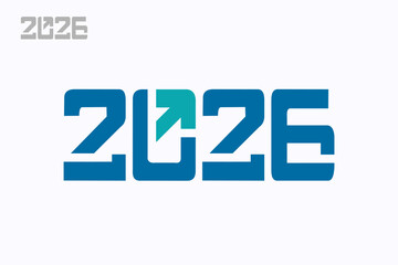 2026 with up arrow logo design concept. Happy New Year 2026 text element design template. Vector illustration isolated on white background.