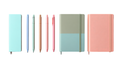 Assorted stationery items in pastel colors