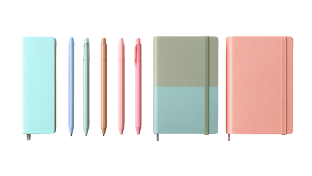 Assorted stationery items in pastel colors