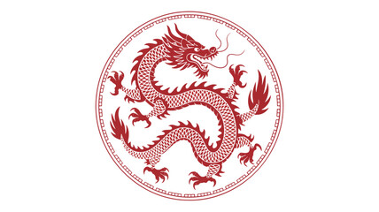 The Majestic Red Dragon Emblem Symbolizing Power and Good Fortune in Traditional Asian Culture © Bomi