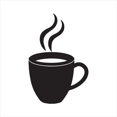 Minimalist silhouette of a steaming coffee cup isolated on transparent background silhouette