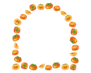 柿フレーム 水彩手描きフルーツイラスト チラシ・ポスター・Webデザインに使える装飾イラスト素材