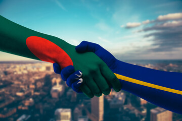 Shaking hands Bangladesh and Nauru